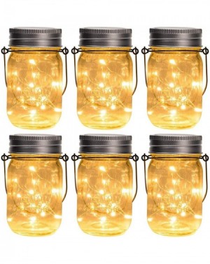 Outdoor String Lights Hanging Solar Mason Jar Lights- 6 Pack 30 Led String Fairy lights Solar Lanterns Table Lights- 6 Hanger...