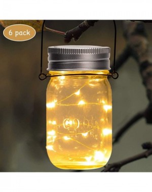 Outdoor String Lights Hanging Solar Mason Jar Lights- 6 Pack 30 Led String Fairy lights Solar Lanterns Table Lights- 6 Hanger...