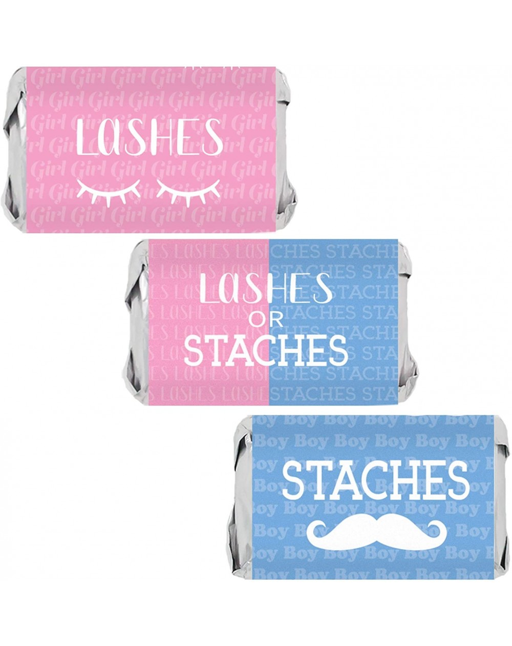 Favors Baby Gender Reveal Mini Candy Bar Wrappers - Lashes or Staches - 45 Stickers - C818Q6KHK2I $11.62