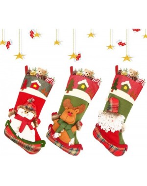 Stockings & Holders Christmas Big Stocking- 18" Xmas Stockings Set of 3 Character Santa- Snowman- Reindeer 3D Plush with Faux...