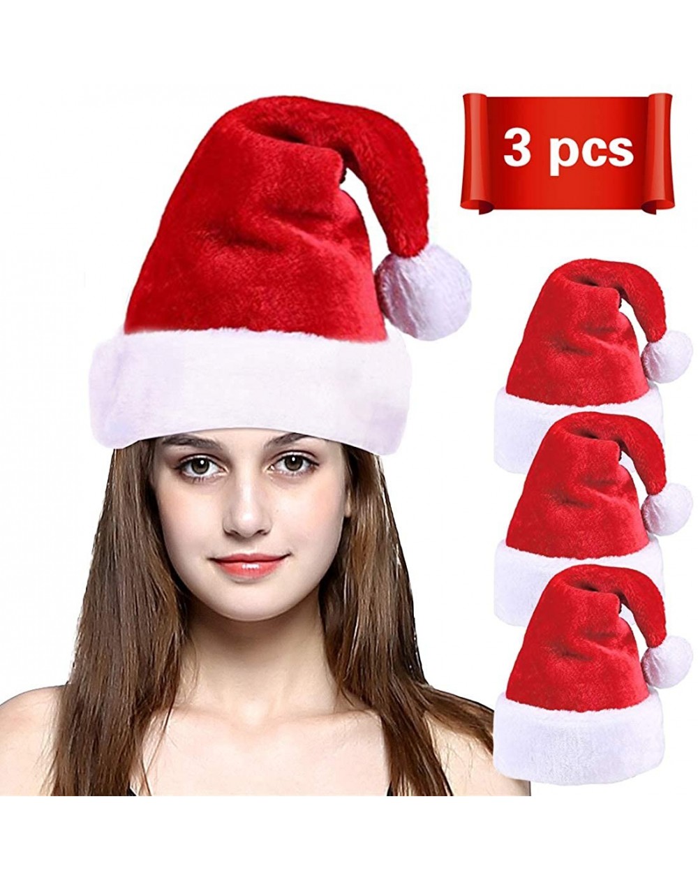 Hats Adult Santa Hat Unisex Red Christmas Santa Hat for Adults or Children Hat 3PCS - Red a - CP18KG0984U $11.75