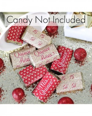 Favors Red and Gold Quinceanera Party Favors - Mini Candy Bar Wrappers - 45 Stickers - Red and Gold - CT186MUA4IN $10.09