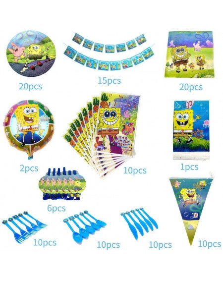 Party Favors 115 Pcs Spongebob Birthday Party Supplies and Decorations Set of Kids Girls and Boys Party Suppliers Favor 1st U...