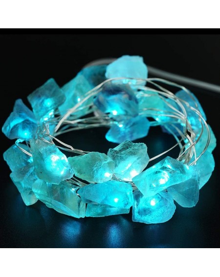 Indoor String Lights Natural Fluorite String Lights Battery Operated with Remote Sea Glass Raw Stones Decorative Lights 6.5ft...