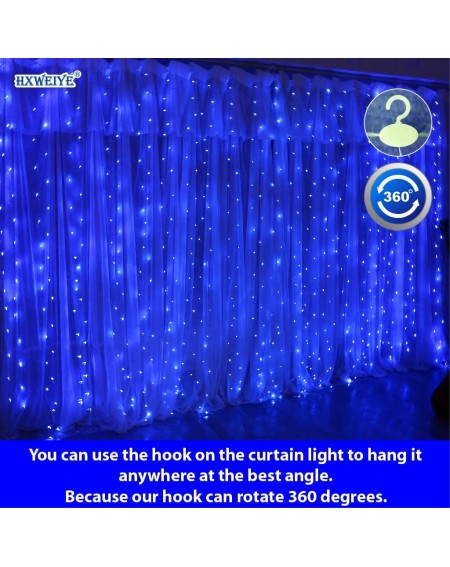 Indoor String Lights 300LED Blue Fairy Curtain Lights with Remote 8 Modes Timer for Bedroom- 9.8x9.8Ft USB Plug in Adapter Fa...