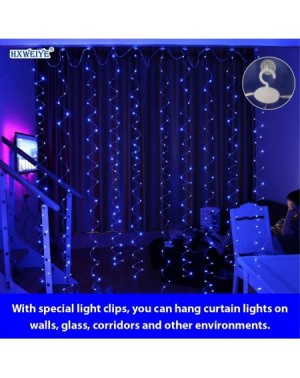 Indoor String Lights 300LED Blue Fairy Curtain Lights with Remote 8 Modes Timer for Bedroom- 9.8x9.8Ft USB Plug in Adapter Fa...