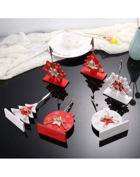 Place Cards & Place Card Holders 6pcs Christmas Place Card Holder Wood Tree Snowflake Photo Card Clip Memo Note Clamp Table N...