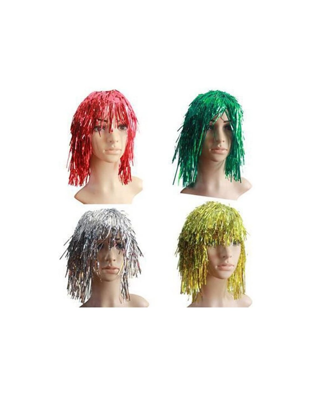 Favors 4 Pcs Glittering Foil Wig Foil Tinsel Costume Wig for Costume Ball Masquerade - CV18EHXM98G $7.73