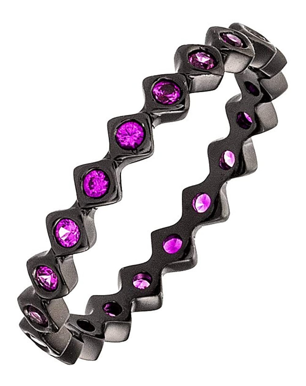 Confetti 18K Gold Plated CZ Simulated Diamond Zig Zag Stackable Ring - Black Gold - Fuchsia - CR18MDYYO84 $10.89