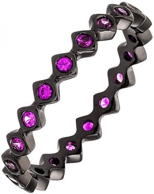 Confetti 18K Gold Plated CZ Simulated Diamond Zig Zag Stackable Ring - Black Gold - Fuchsia - CR18MDYYO84 $10.89