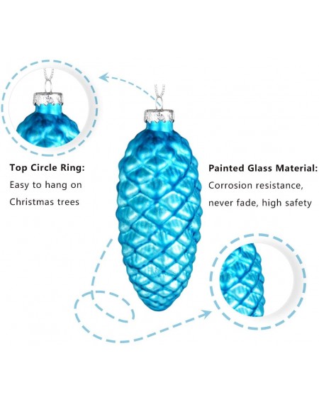 Ornaments Glass Christmas Decorations- Set of 12 Painted Glass Pine Cone Hanging Ornaments for Christmas Tree Decor (Colour S...