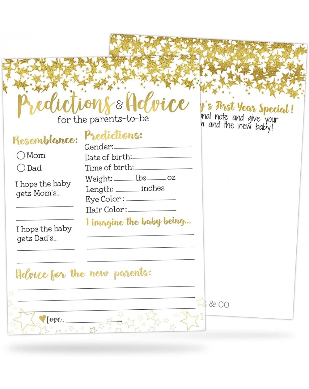 Invitations 50 Gold Baby Shower Prediction and Advice Cards - Baby Shower Games for Girls- Boys or Gender Neutral Party - Adv...