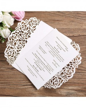 Invitations 25PCS/Lot 250GSM 5.12 x 7.1" Laser Cut Hollow Rose with Burgundy Ribbons Glitter Wedding Invitations Cards for We...