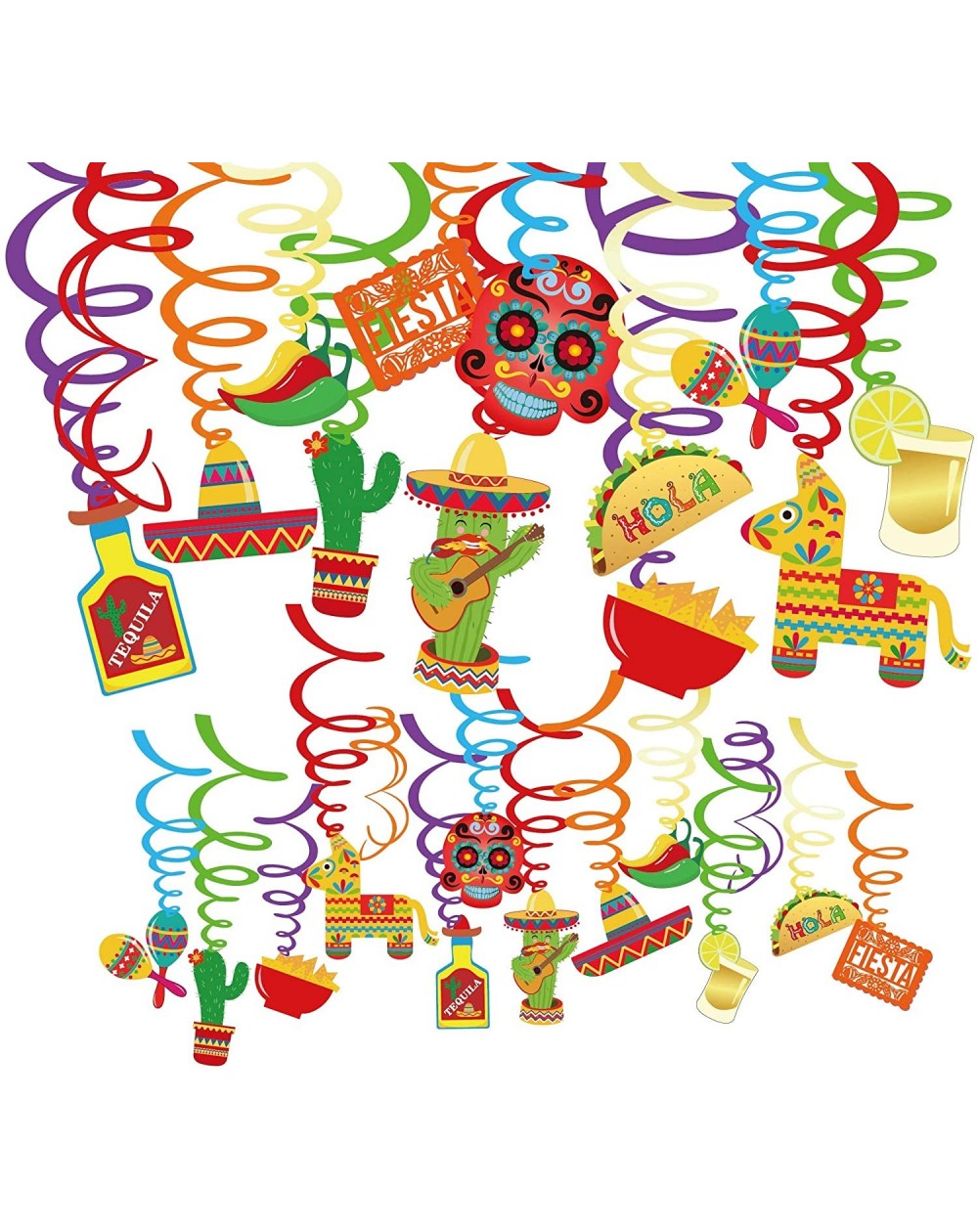 Favors 30 Count Fiesta Hanging Swirl Decorations Mexican Fiesta Cinco De Mayo Party Swirls Hanging Swirl Streamers Foil Hangi...