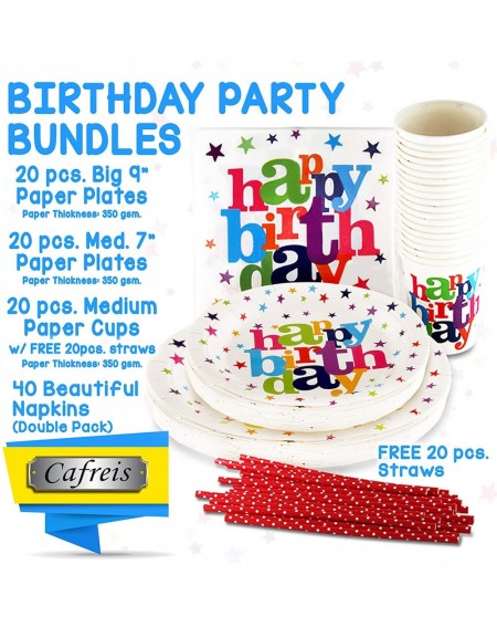 Party Packs 120 PCS Happy Birthday Plates & Napkins Set for 20 People-Sturdy Birthday Party Supplies Pack with Large Paper Pl...