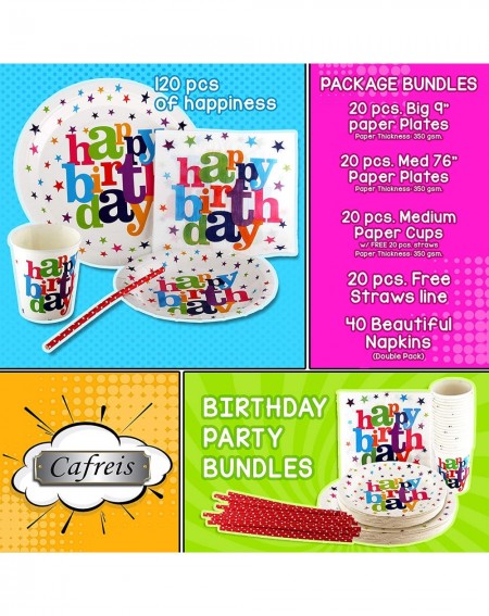 Party Packs 120 PCS Happy Birthday Plates & Napkins Set for 20 People-Sturdy Birthday Party Supplies Pack with Large Paper Pl...