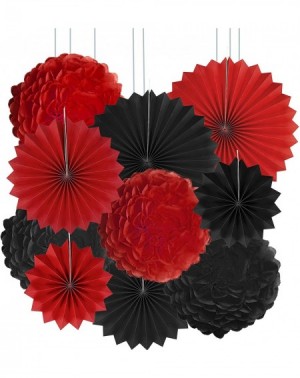 Tissue Pom Poms Black Red Casino Party Hanging Decorations - Viva Las Vegas Game Night Graduation Birthday Wedding Anniversar...