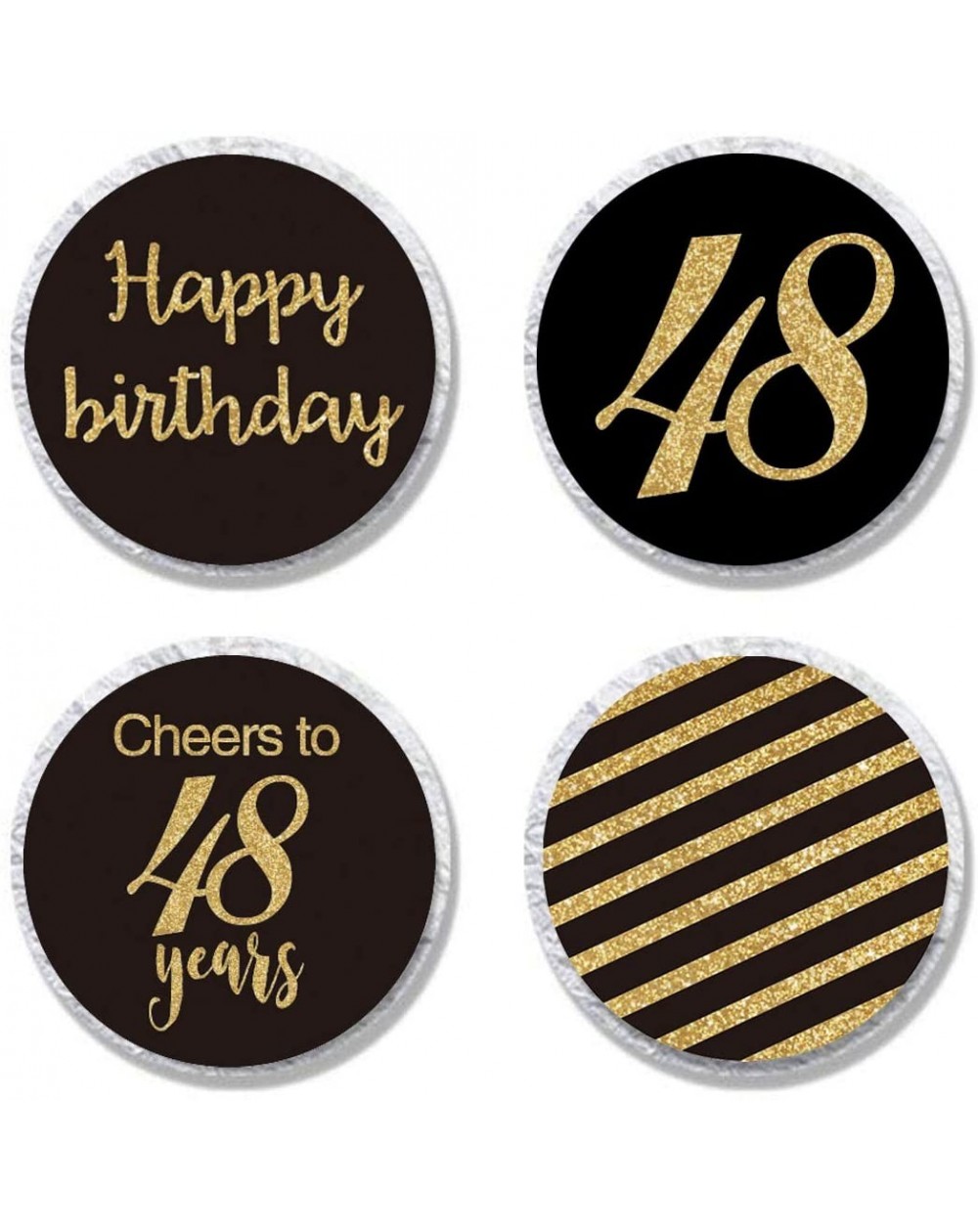 Favors Black 48th Birthday Candy Stickers- Woman or Man Gold Glitter 48 Years Birthday Party Favor Labels- Supplies- Decorati...