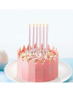 Birthday Candles 24 Count Pink Birthday Candles- Metallic Long Thin Pink Cake Candles in Holders for Cupcake Wedding Cake Bir...