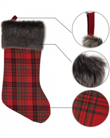 Stockings & Holders Christmas Stockings- 6 Pieces 18 inches Plaid Fluffy Faux Fur Cuff Stockings- Red Black Buffalo Checked C...