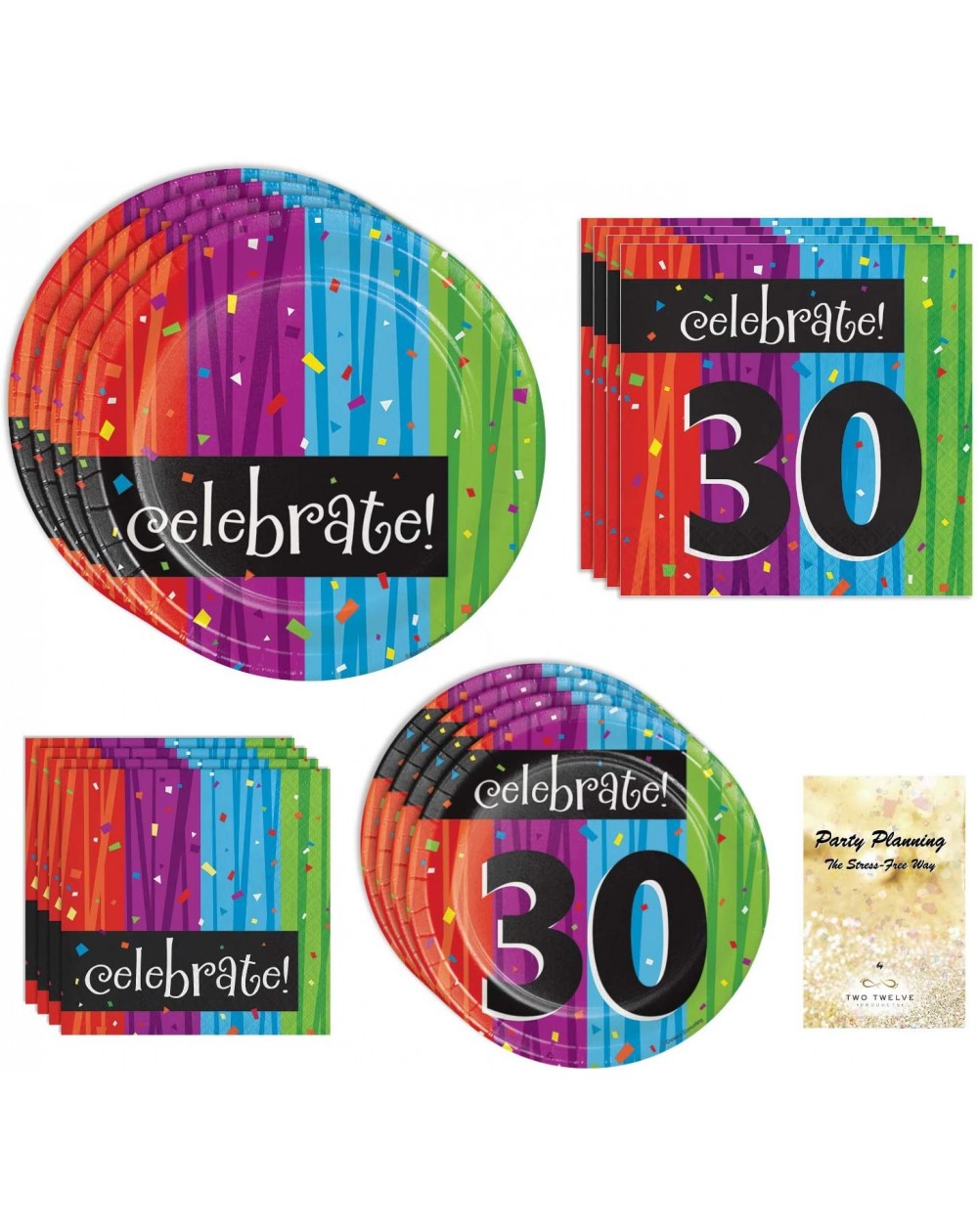 Party Packs 30th Birthday Party Supplies- Milestone Celebrations Design- Bundle of 4 Items Dinner Plates- Dessert Plates- Lun...