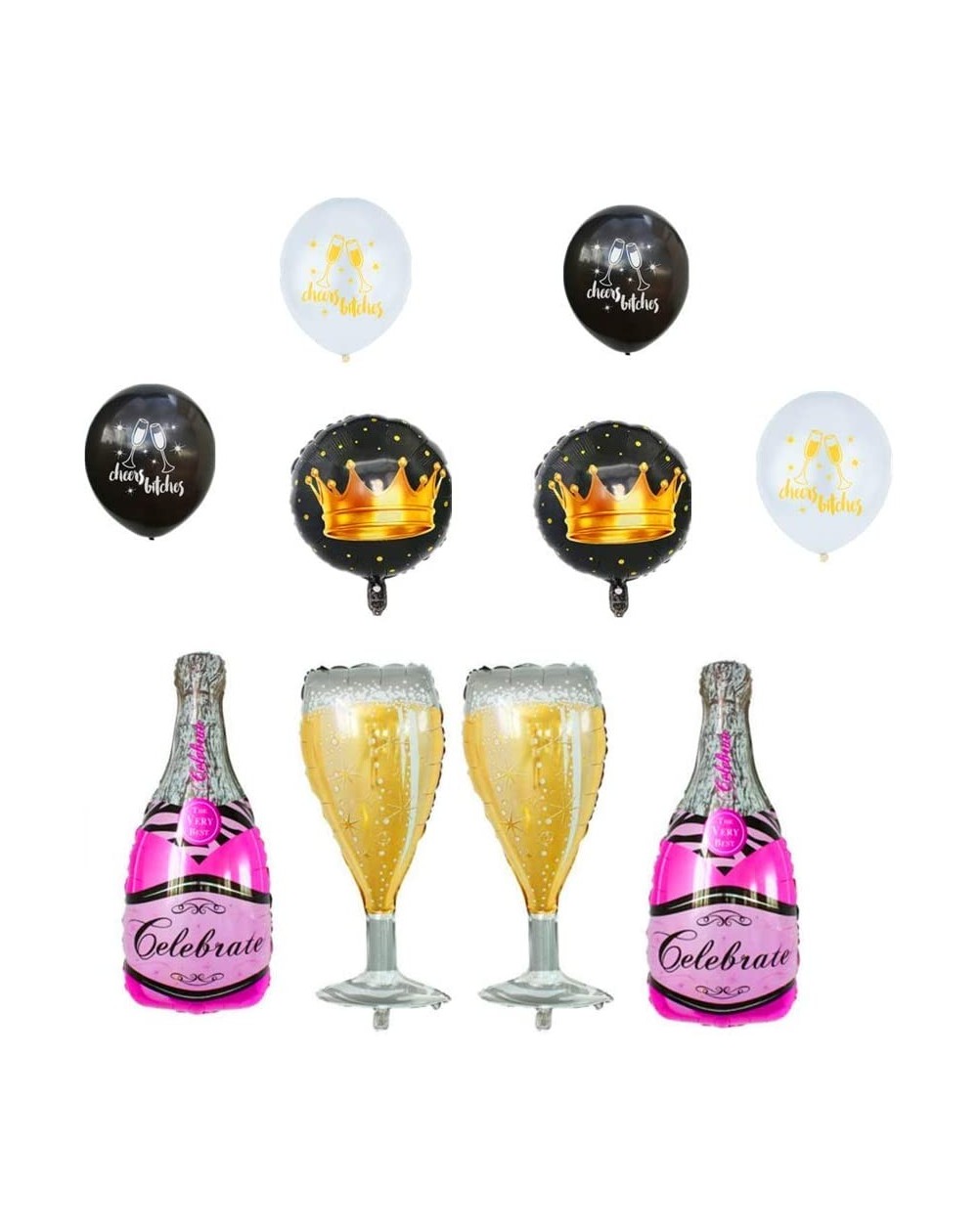 Balloons Champagne-Pink Bottle and Wine Goblet Glass Pink Foil Balloons-40 inch Helium Balloons Total 10Pcs for Birthday Brid...