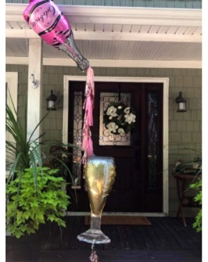 Balloons Champagne-Pink Bottle and Wine Goblet Glass Pink Foil Balloons-40 inch Helium Balloons Total 10Pcs for Birthday Brid...