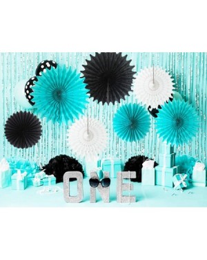 Tissue Pom Poms Bridal Shower Decorations Robin's Egg Blue White Black Tissue Paper Fan Decorations Robin's Turquoise Birthda...