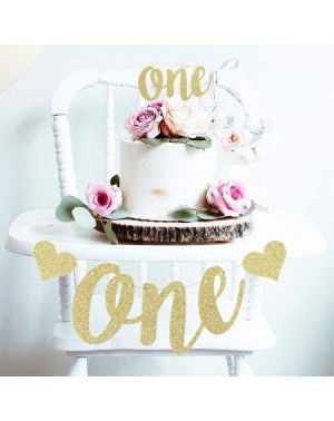 Banners Mini Things 1st First Birthday Decoration Set One High Chair Banner and One Cake Topper (Gold) - Gold - CI18HLG9QE9 $...