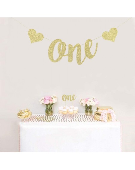 Banners Mini Things 1st First Birthday Decoration Set One High Chair Banner and One Cake Topper (Gold) - Gold - CI18HLG9QE9 $...