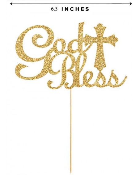 Cake & Cupcake Toppers Gold Glitter God Bless Cake Topper- Gold First Communion- Baptism- Christening Dedication Decoration S...