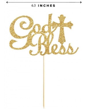 Cake & Cupcake Toppers Gold Glitter God Bless Cake Topper- Gold First Communion- Baptism- Christening Dedication Decoration S...