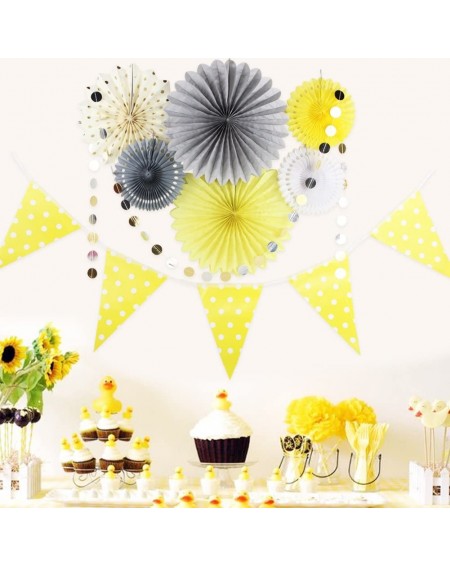 Banners & Garlands Grey Yellow Cream Party Decor Kit Tissue Paper Fan Bunting Banner Circle Dot Garland Baby Shower Birthday ...