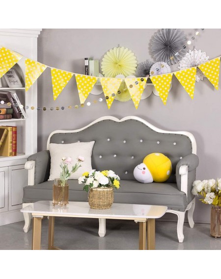 Banners & Garlands Grey Yellow Cream Party Decor Kit Tissue Paper Fan Bunting Banner Circle Dot Garland Baby Shower Birthday ...