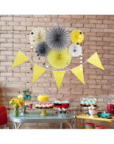 Banners & Garlands Grey Yellow Cream Party Decor Kit Tissue Paper Fan Bunting Banner Circle Dot Garland Baby Shower Birthday ...