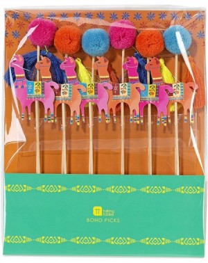 Party Packs Pack of 12-Canape Food Picks on Wooden Sticks-Cute Llama Design Pom with Tassles-Use at a BBQ Birthday Party Buff...