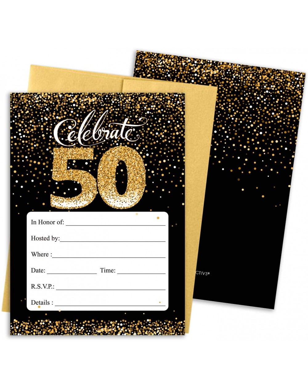 Invitations Black and Gold 50th Birthday Party Invitations - 10 Cards with Envelopes - CQ18OK8R37M $10.16