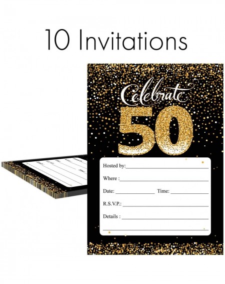 Invitations Black and Gold 50th Birthday Party Invitations - 10 Cards with Envelopes - CQ18OK8R37M $10.16