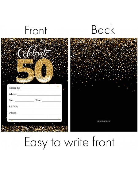 Invitations Black and Gold 50th Birthday Party Invitations - 10 Cards with Envelopes - CQ18OK8R37M $10.16