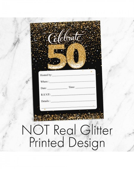 Invitations Black and Gold 50th Birthday Party Invitations - 10 Cards with Envelopes - CQ18OK8R37M $10.16