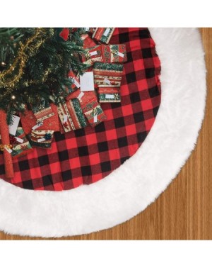 Tree Skirts Red and Black Buffalo Plaid Christmas Tree Skirt Trimmed with Faux Fur 48 Inches- Rustic Xmas Tree Skirt Double-L...