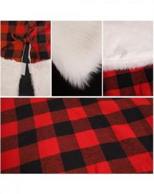 Tree Skirts Red and Black Buffalo Plaid Christmas Tree Skirt Trimmed with Faux Fur 48 Inches- Rustic Xmas Tree Skirt Double-L...