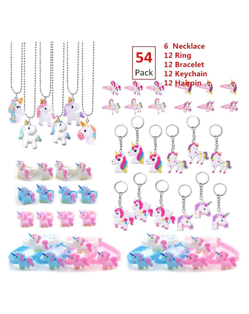 Party Favors 54Pack Rainbow Unicorn Party Supplies-Perfect Unicorn Gifts-Unicorn Necklace Novelty Unicorn Keychain Bulk Unico...