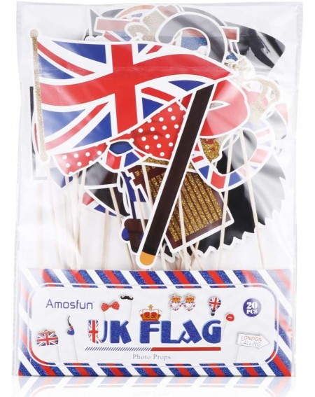 Photobooth Props 20pcs British Flag Photo Booth Props British London Theme Cutouts National Day Party Favors for British Nati...