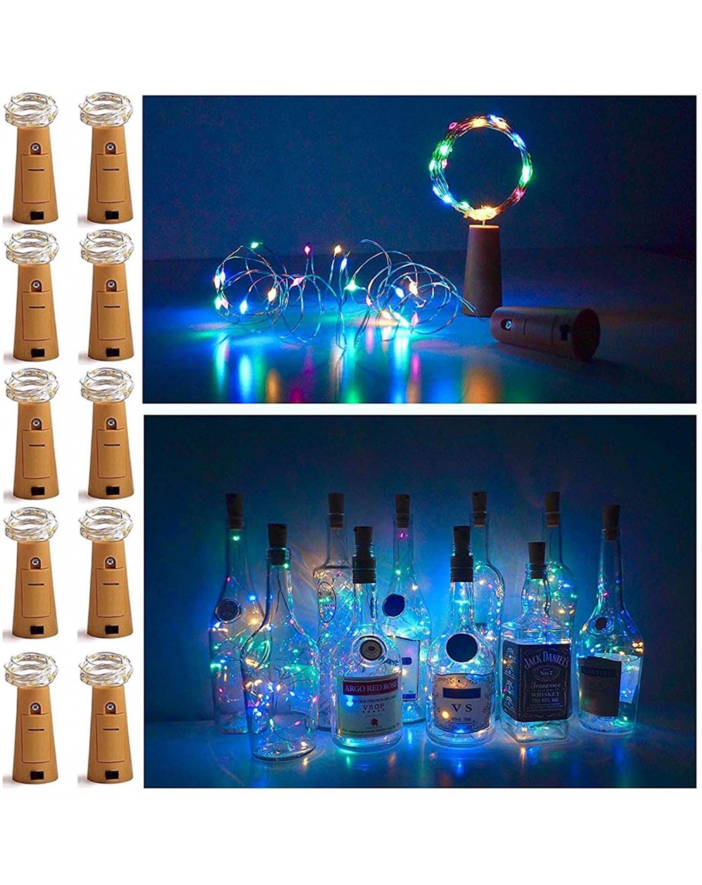 Indoor String Lights 10 Pack 20 LED Wine Bottle Cork Lights Mini Fairy String Lights Copper Wire- Battery Operated Starry Lig...