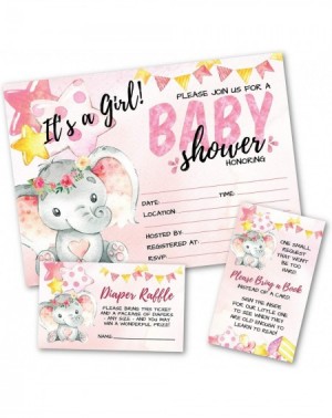 Invitations Deluxe Pink Elephant Baby Shower Invitations- Jungle- Tropical Safari Animals- Its A Girl Party Invites- Includes...