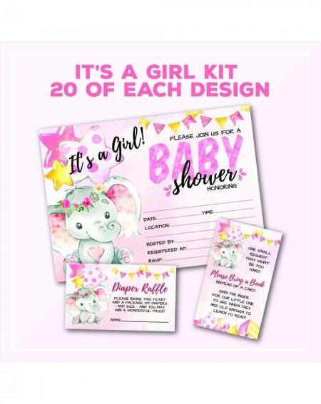 Invitations Deluxe Pink Elephant Baby Shower Invitations- Jungle- Tropical Safari Animals- Its A Girl Party Invites- Includes...