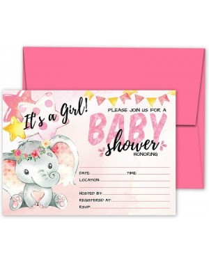 Invitations Deluxe Pink Elephant Baby Shower Invitations- Jungle- Tropical Safari Animals- Its A Girl Party Invites- Includes...