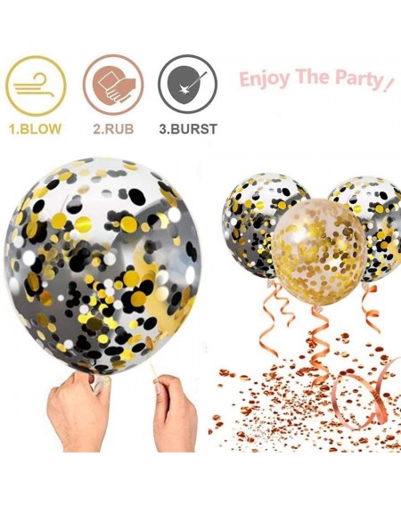 Balloons Black Gold Confetti Balloons 50 Pack - 12 Inch Gold White and Black Confetti Balloons with Ribbons for Graduation Bi...