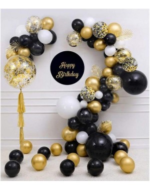 Balloons Black Gold Confetti Balloons 50 Pack - 12 Inch Gold White and Black Confetti Balloons with Ribbons for Graduation Bi...